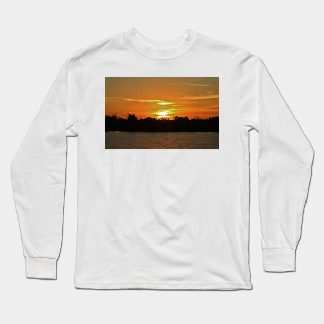 Riverfront Sunset Long Sleeve T-Shirt by Cynthia48